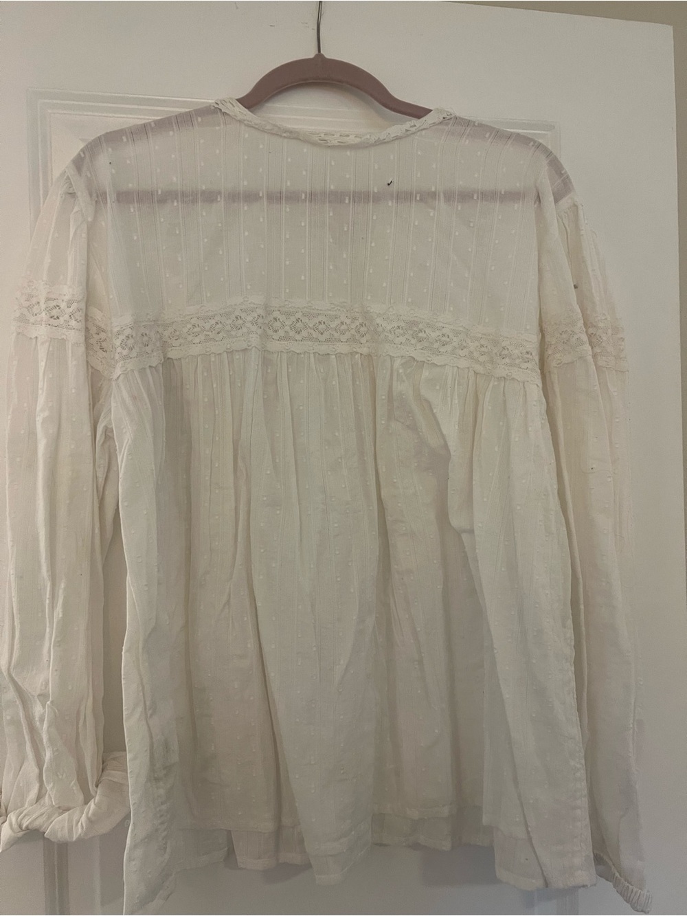 Free People Cream Lace-Trim Peasant Blouse - Picture 5 of 6
